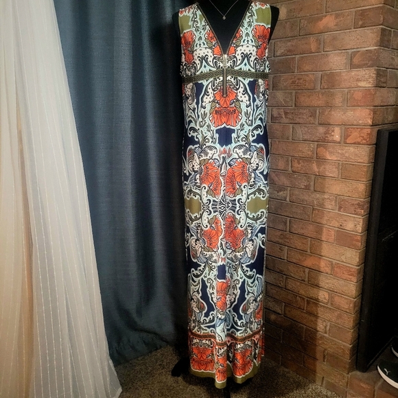 db Brand Boho Bold Multicolor Sleeveless V-Neck Maxi Dress -size M - Picture 1 of 10
